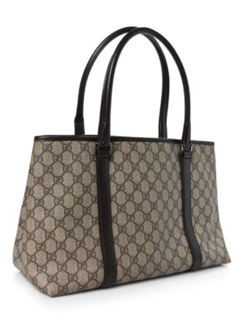 Gucci Joy GG Supreme Canvas Tote Bag - Large Beige Brown Leather Trim Designer
